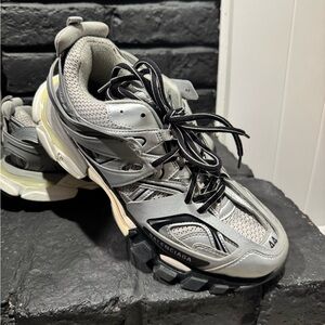Balenciaga Layered Track Sneaker in Grey, Black and Cream